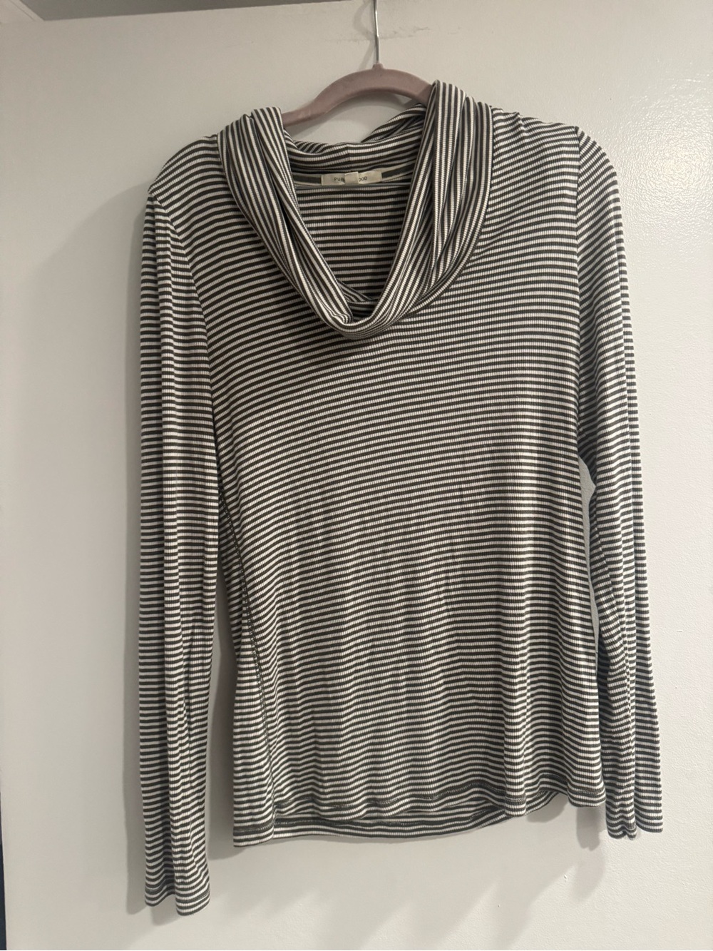 Pure Good Black & White Striped Cowl Neck Long Sleeve Sweater Medium